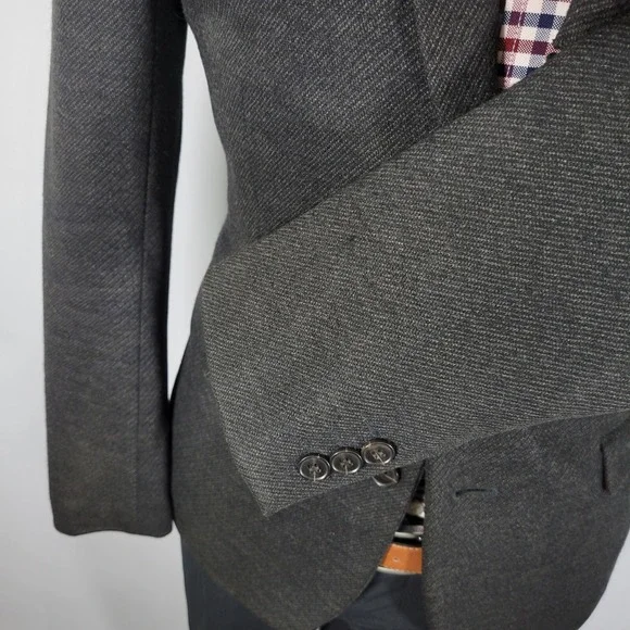 H&M Men's Sport Coat Blazer Two Button Flannel Poly Wool Blend Brown‎ 38R